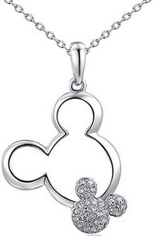 Rose-Golden Plated Heart with The Twins Mickey Necklaces for Women (Silver) in Saudi Arabia