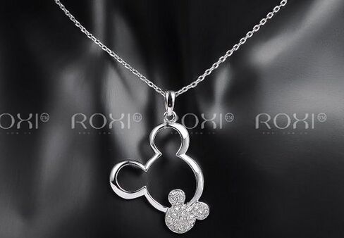 Rose-Golden Plated Heart with The Twins Mickey Necklaces for Women (Silver) in Saudi Arabia