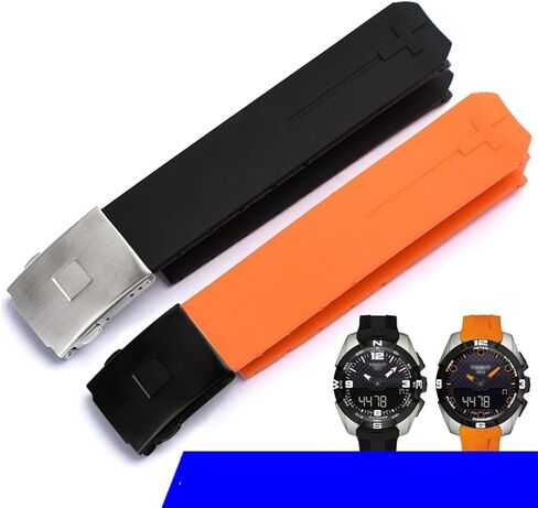 for Tissot T-Touch T013 T047 20mm Soft Silicone Rubber Watch Band Black Orange Sport Waterproof Watch Strap T091 T013420A (Color : Black-No Buckle, Size : 20mm) in Saudi Arabia