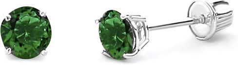14k الذهب الأبيض الحقيقي 4mm جولة Birststone اللون سوليتير مجموعة سلة أقراط مع المسمار الخلفي in Kuwait