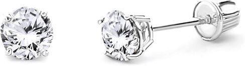 14k الذهب الأبيض الحقيقي 4mm جولة Birststone اللون سوليتير مجموعة سلة أقراط مع المسمار الخلفي in Kuwait
