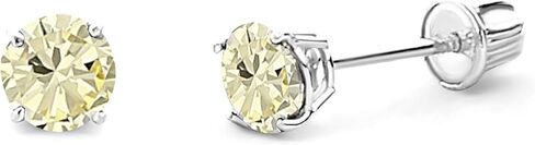 14k الذهب الأبيض الحقيقي 4mm جولة Birststone اللون سوليتير مجموعة سلة أقراط مع المسمار الخلفي in Kuwait