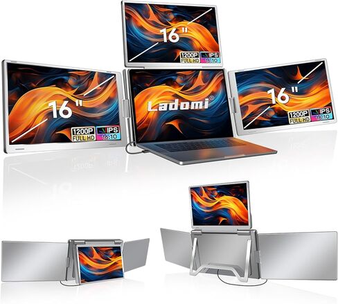 Laptop Screen Extender, 16" FHD 1200P IPS Triple Portable Screen Extender Monitor for 12"-18.5" Laptop, Plug & Play Laptop Monitor Extender, Fit for MacOS, Wins, Dex, Chrome, Surface, Switch in Saudi Arabia
