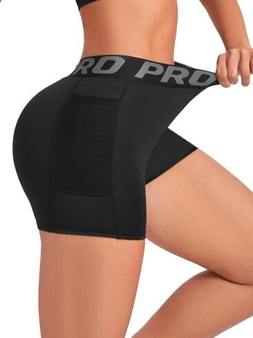Women's Shorts High Waist Boxer Briefs Yoga Shorts Tummy Control Spandex Shorts Athletic Biker Shorts Women with Pockets in Saudi Arabia