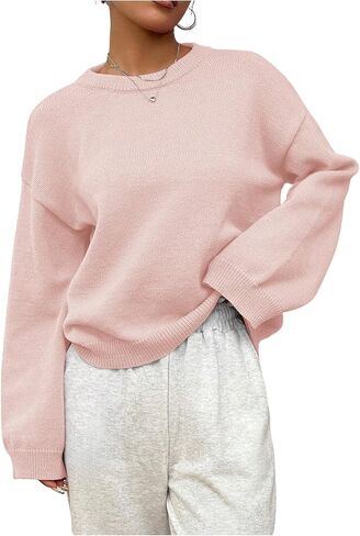 سترات نسائية بأكمام طويلة ورقبة دائرية بلوفر محبوك وملابس شتوية أساسية in Saudi Arabia