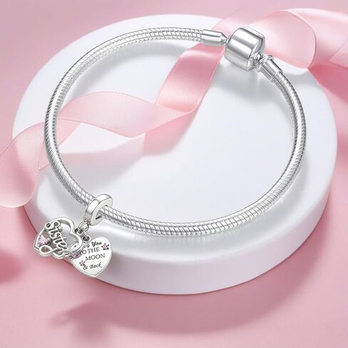 سحر قلادة على شكل قلب من Love You Doule I Love You to the Moon وخرزة خلفية متوافقة مع أساور Pandora in Saudi Arabia