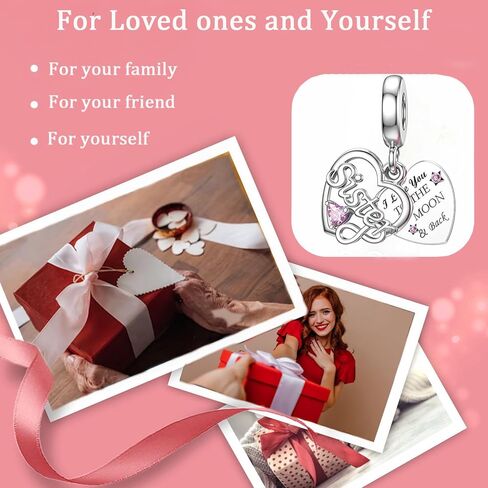 سحر قلادة على شكل قلب من Love You Doule I Love You to the Moon وخرزة خلفية متوافقة مع أساور Pandora in Saudi Arabia