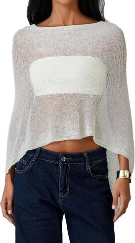 Womens Sheer Poncho Shrug Bolero Lightweight Shrug Pullover Sweater Tops Summer Cover Up Beach Top in Saudi Arabia