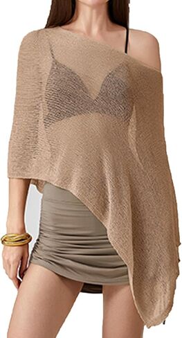 Womens Sheer Poncho Shrug Bolero Lightweight Shrug Pullover Sweater Tops Summer Cover Up Beach Top in Saudi Arabia