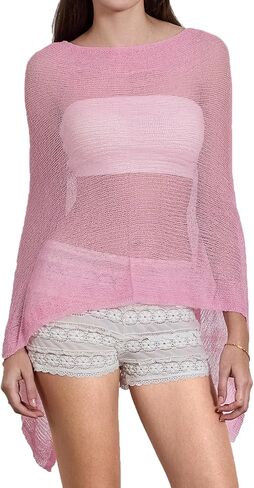 Womens Sheer Poncho Shrug Bolero Lightweight Shrug Pullover Sweater Tops Summer Cover Up Beach Top in Saudi Arabia