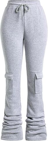 Women's Stacked Cargo Sweatpants Y2k Drawstring High Waisted Workout Gym Joggers Streetwear in Saudi Arabia