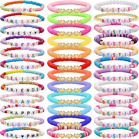 36Pcs Beaded Friendship Bracelet for Women Heishi Clay Colorful Bracelet Stackable Preppy Sufer Stretch Bracelets Set Boho School Gifts Party Favors in Saudi Arabia