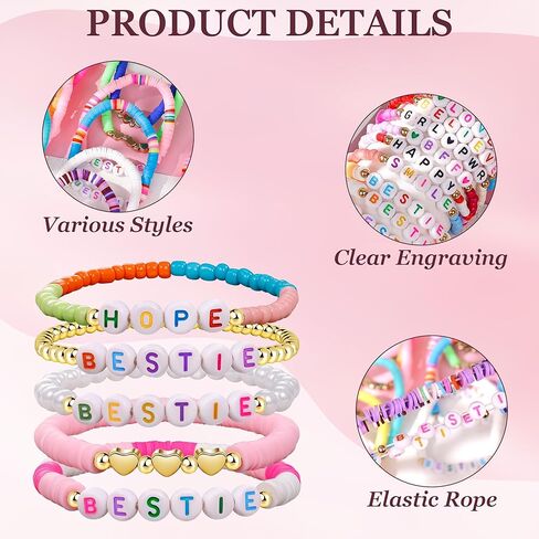 36Pcs Beaded Friendship Bracelet for Women Heishi Clay Colorful Bracelet Stackable Preppy Sufer Stretch Bracelets Set Boho School Gifts Party Favors in Saudi Arabia