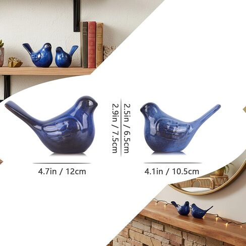 2pcs Small Ceramic Bird Statue and Sculpture for Home Decor Accents,Modern Animal Ornaments for Living Room,Bedroom,Bookshelf,Cabinets,Coffee Table Centerpiece,Cute Knick Knacks for Shelves (Blue) in Saudi Arabia