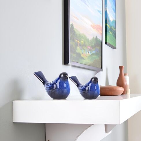 2pcs Small Ceramic Bird Statue and Sculpture for Home Decor Accents,Modern Animal Ornaments for Living Room,Bedroom,Bookshelf,Cabinets,Coffee Table Centerpiece,Cute Knick Knacks for Shelves (Blue) in Saudi Arabia