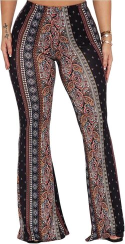 WDIRARA Women's Boho Print Flared Pants Elastic High Waisted Bell Bottoms Trousers in Saudi Arabia