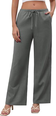 QIANXIZHAN Linen Pants Women,Summer Beach Wide Leg Palazzo Pants Drawstring in Saudi Arabia