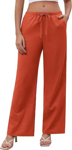 QIANXIZHAN Linen Pants Women,Summer Beach Wide Leg Palazzo Pants Drawstring in Saudi Arabia