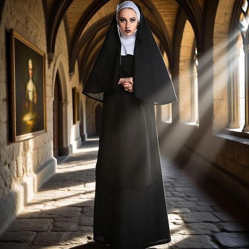 TOONRAlN Women's Nun Costumes Adult Black Tradition Outfit Dress for Halloween Cosplay Costume in Saudi Arabia