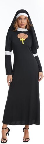 TOONRAlN Women's Nun Costumes Adult Black Tradition Outfit Dress for Halloween Cosplay Costume in Saudi Arabia