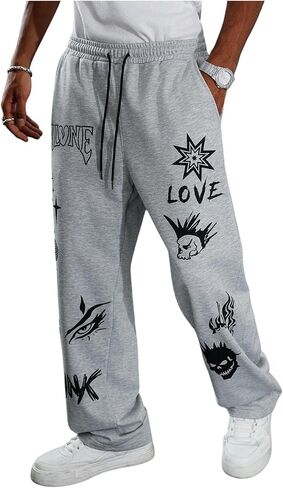 Men's Letter Graphic Sweatpants Loose Fit Wide Leg Athletic Pants Streetwear Trousers in Saudi Arabia