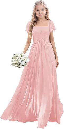Short Sleeve Junior Bridesmaid Dresses for Teen Girls Chiffon Flower Girl Dresses Wedding Guest Formal Gowns in Saudi Arabia