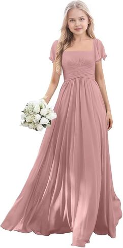 Short Sleeve Junior Bridesmaid Dresses for Teen Girls Chiffon Flower Girl Dresses Wedding Guest Formal Gowns in Saudi Arabia
