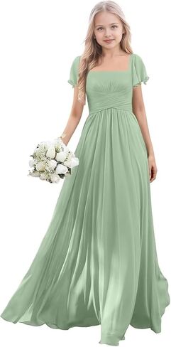 Short Sleeve Junior Bridesmaid Dresses for Teen Girls Chiffon Flower Girl Dresses Wedding Guest Formal Gowns in Saudi Arabia