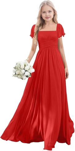 Short Sleeve Junior Bridesmaid Dresses for Teen Girls Chiffon Flower Girl Dresses Wedding Guest Formal Gowns in Saudi Arabia
