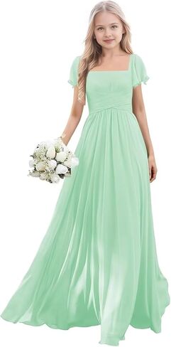 Short Sleeve Junior Bridesmaid Dresses for Teen Girls Chiffon Flower Girl Dresses Wedding Guest Formal Gowns in Saudi Arabia