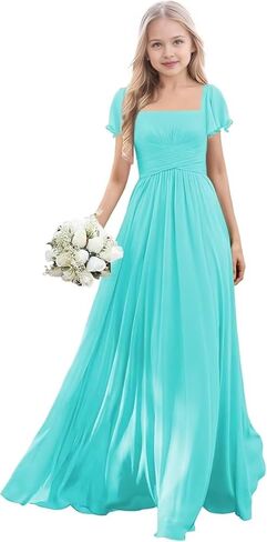 Short Sleeve Junior Bridesmaid Dresses for Teen Girls Chiffon Flower Girl Dresses Wedding Guest Formal Gowns in Saudi Arabia