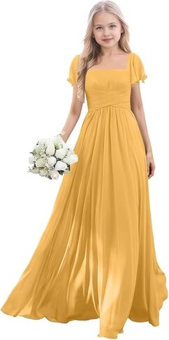 Short Sleeve Junior Bridesmaid Dresses for Teen Girls Chiffon Flower Girl Dresses Wedding Guest Formal Gowns in Saudi Arabia