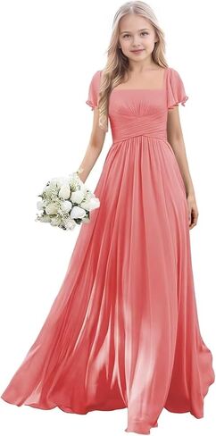 Short Sleeve Junior Bridesmaid Dresses for Teen Girls Chiffon Flower Girl Dresses Wedding Guest Formal Gowns in Saudi Arabia
