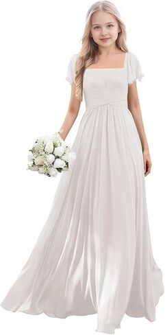 Short Sleeve Junior Bridesmaid Dresses for Teen Girls Chiffon Flower Girl Dresses Wedding Guest Formal Gowns in Saudi Arabia