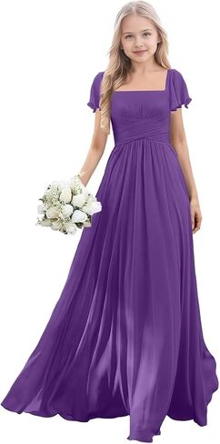 Short Sleeve Junior Bridesmaid Dresses for Teen Girls Chiffon Flower Girl Dresses Wedding Guest Formal Gowns in Saudi Arabia