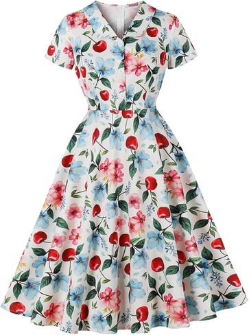 Women's 1950s Retro Dress Short Sleeve Floral Print Swing Dresses for Vintage Cocktail Party Rockabilly Dress in Saudi Arabia