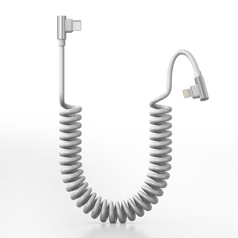 Pink Car Charger Cable for Apple CarPlay - 90 Degree Coiled Lightning Cable with 480Mbps Data, 2.4A Fast Charge USB C to Lightning Retractable iPhone Charging Cord for iPhone14/13/12/11 Pro Max/iPad in Saudi Arabia