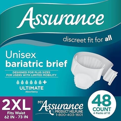 سراويل داخلية للكبار من الجنسين ذات أقصى امتصاص من Assurance، مقاس 2XL، عدد 48، (أبيض) in Kuwait