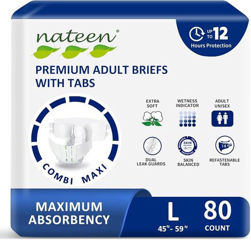 Nateen Combi Maxi Adult Diapers with Tabs for Women and Men, Maximum Absorbency Protective Incontinence Briefs, Overnight Leakproof and Skin-Friendly Incontinence Underwear. Medium, 10Count in Saudi Arabia