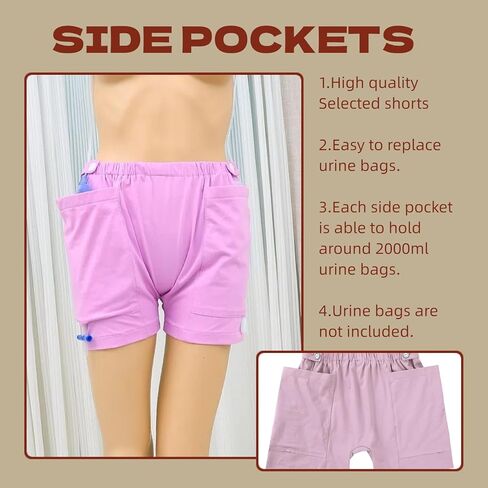 WEEOATAR Women Ostomy Pants Patient Underwear Incontinence Care Shorts,2 Side Pockets to Store Urine Bags Easy to Use,Fistula Pants for Nephrostomy,Suprapubic and Biliary Catheters(Pink,L) in Saudi Arabia