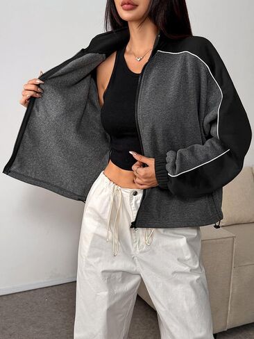 Women Color-Block Track Jacket Stripes Oversized Fit for Retro Casual Streetwear Outfits in Saudi Arabia