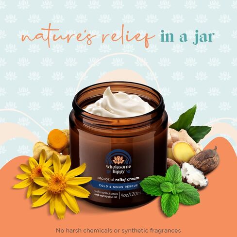 Wholesome Hippy Menthol & Eucalyptus Comfort Balm – Natural Aromatherapy Chest & Body Rub with Shea, Cocoa & Mango Butters, Peppermint & Spearmint Oils – 4oz in Saudi Arabia