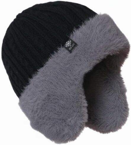 Winter Fleece Lined Beanie with Earflaps for Men, Outdoor Warm Thermal Knitted Hat in Saudi Arabia