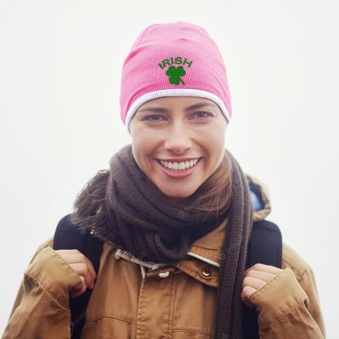 Beanie Hat for Men & Women Irish Shamrock St Patrick's Irish Winter Beanie Acrylic 1 Size in Saudi Arabia