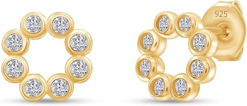 AFFY Round Sparkly White Cubic Zirconia Bezel Set Open Circle Stud Earrings In 14K Gold Over Sterling Silver With Push Back Jewelry For Women in Saudi Arabia