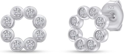 AFFY Round Sparkly White Cubic Zirconia Bezel Set Open Circle Stud Earrings In 14K Gold Over Sterling Silver With Push Back Jewelry For Women in Saudi Arabia
