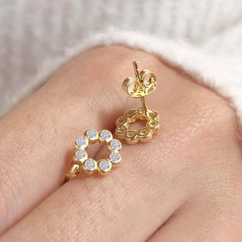 AFFY Round Sparkly White Cubic Zirconia Bezel Set Open Circle Stud Earrings In 14K Gold Over Sterling Silver With Push Back Jewelry For Women in Saudi Arabia