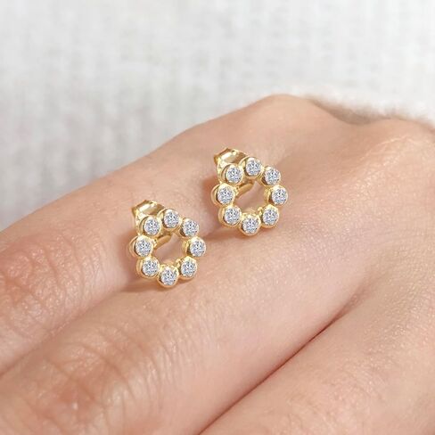 AFFY Round Sparkly White Cubic Zirconia Bezel Set Open Circle Stud Earrings In 14K Gold Over Sterling Silver With Push Back Jewelry For Women in Saudi Arabia