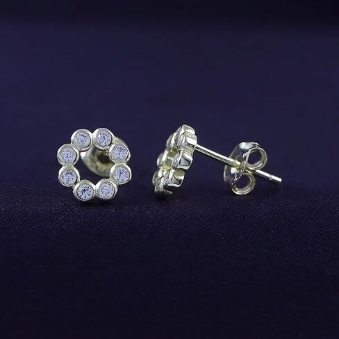AFFY Round Sparkly White Cubic Zirconia Bezel Set Open Circle Stud Earrings In 14K Gold Over Sterling Silver With Push Back Jewelry For Women in Saudi Arabia