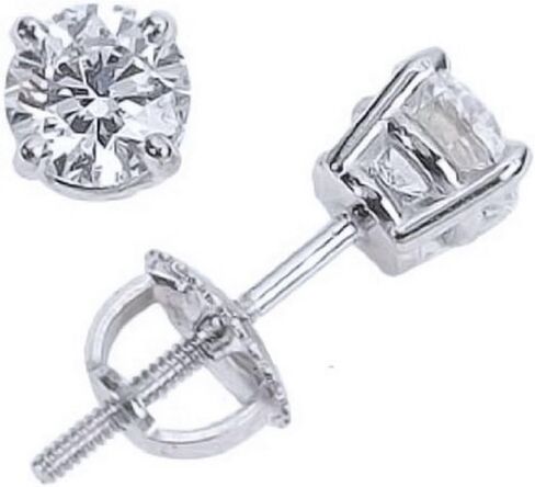 1.5 Carat Ideal Cut Diamond Stud Earrings 14K White Gold Round Brilliant Shape 4 Prong Screw Back (I-J Color, I1 Clarity) in Saudi Arabia
